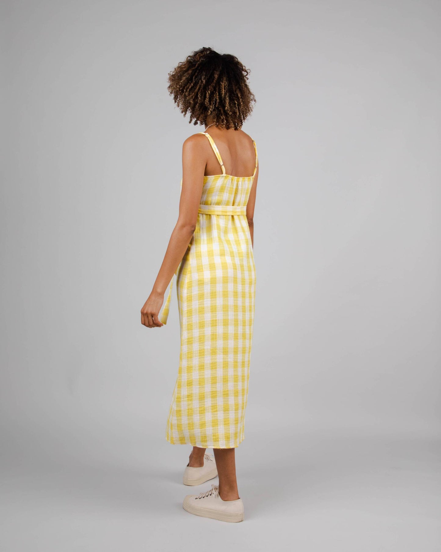 Robe en coton bio et matière recyclée | Vichy jaune "lorena strap dress lemon"