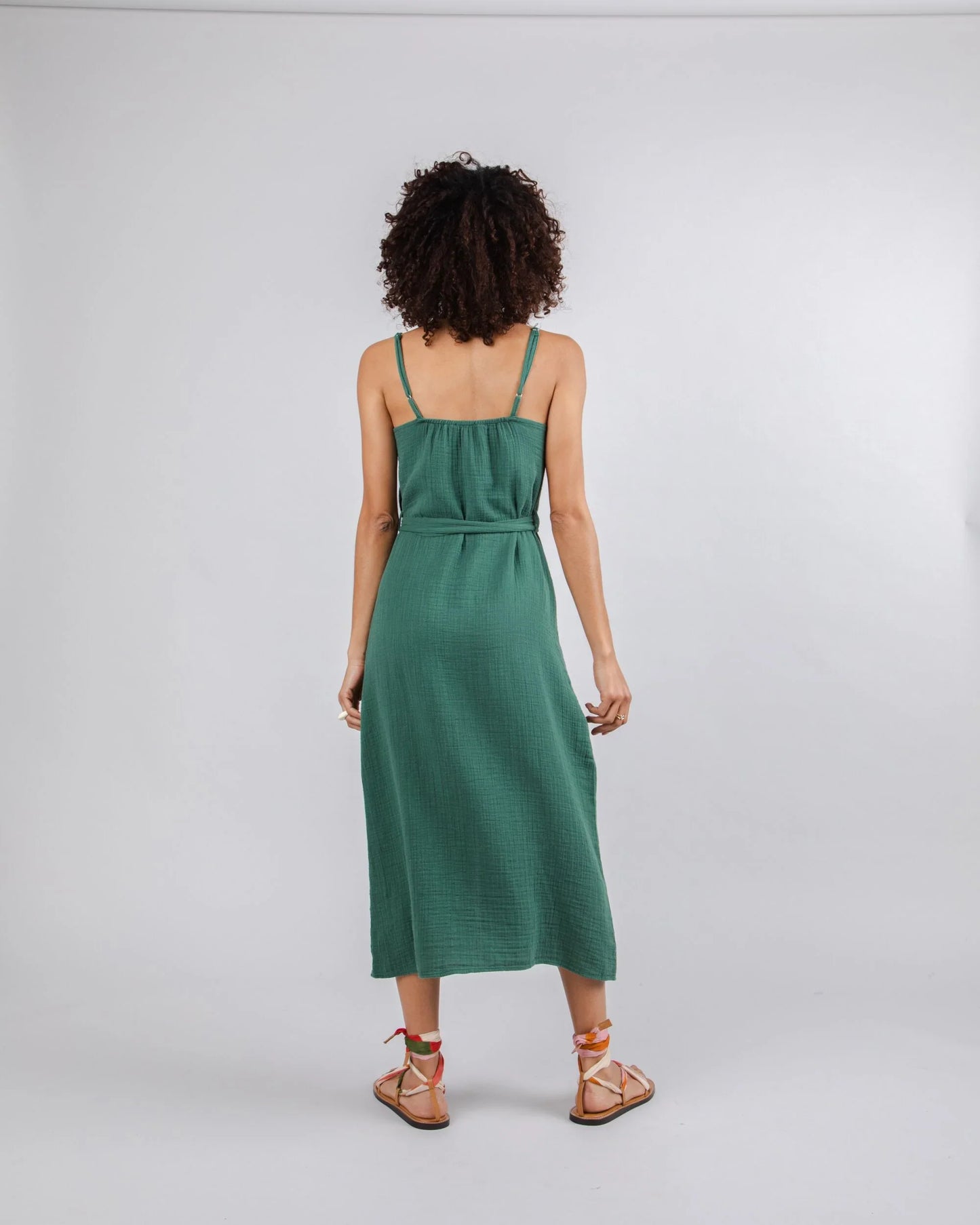 Robe longue en coton bio | Vert "bubble strap dress morera green"