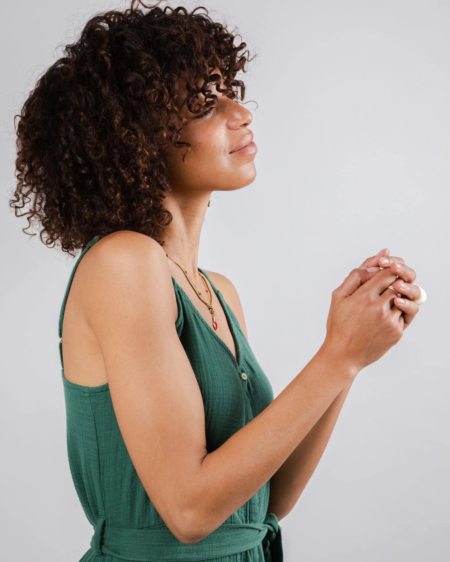 Robe longue en coton bio | Vert "bubble strap dress morera green"