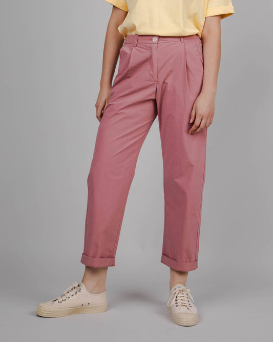 Chino à pinces en coton bio | Rose "elastic pleated chino dusty pink"