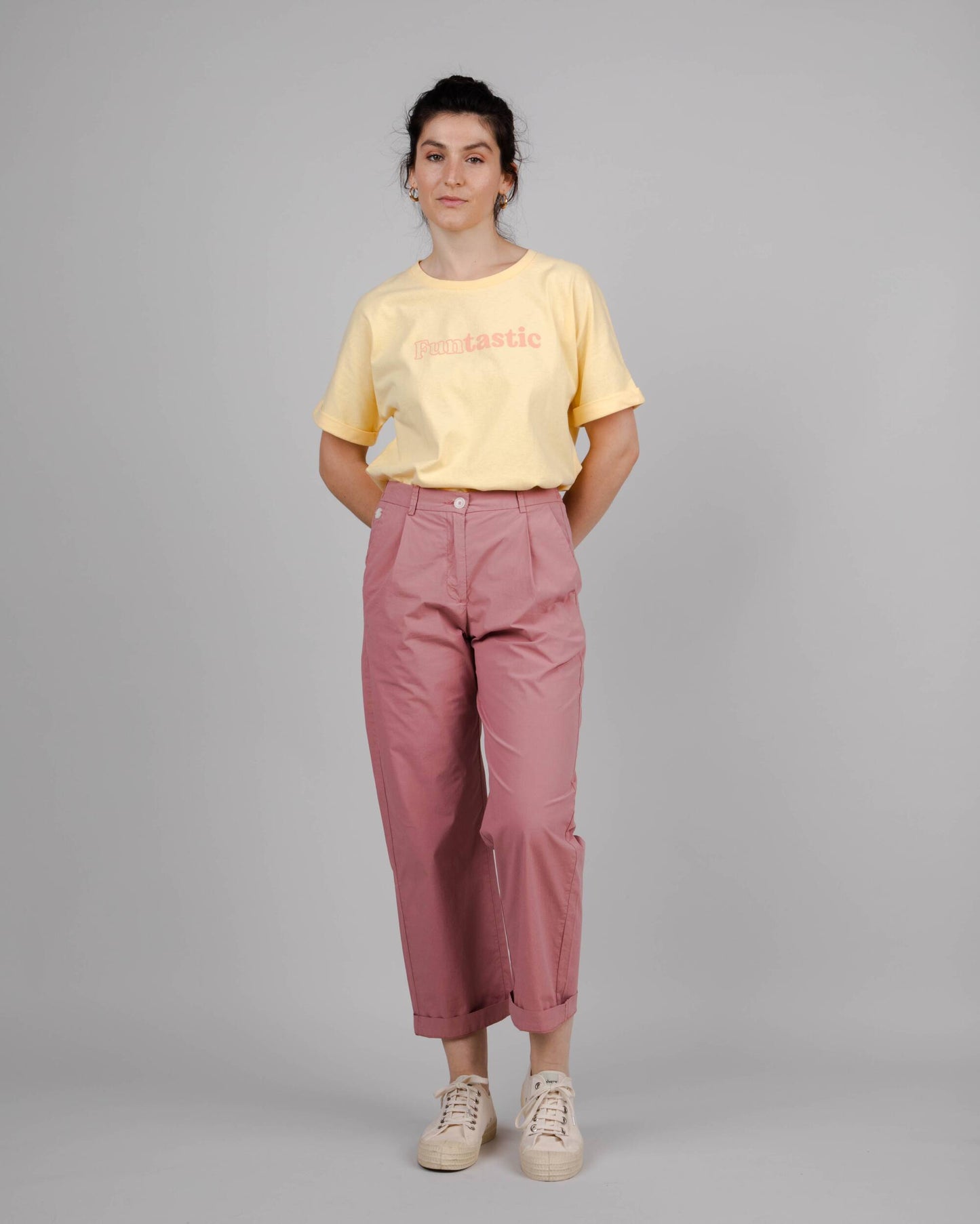 Chino à pinces en coton bio | Rose "elastic pleated chino dusty pink"
