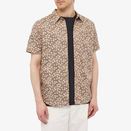 Chemise manches courtes marron à imprimés en coton bio - Go To