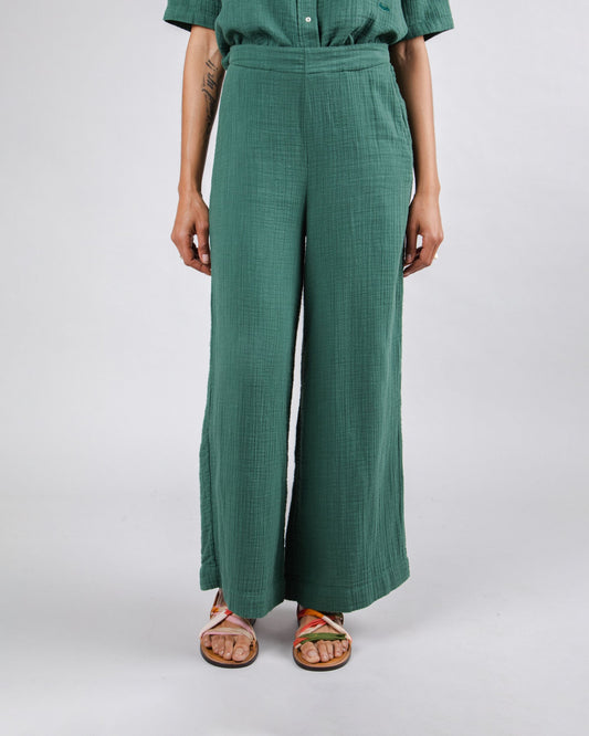 Pantalon ample texturé vert en coton bio - bubble wide leg pant morera - green
