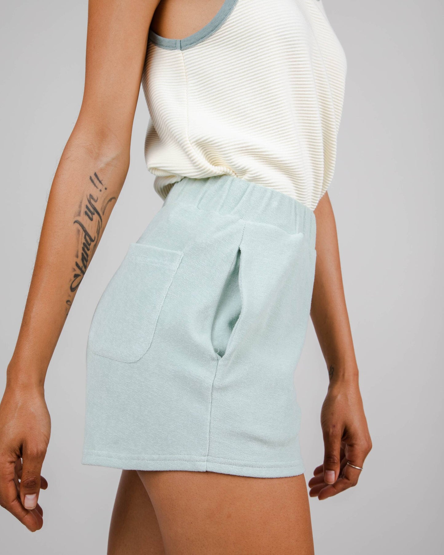 Short éponge turquoise en coton bio - jersey short light morera green