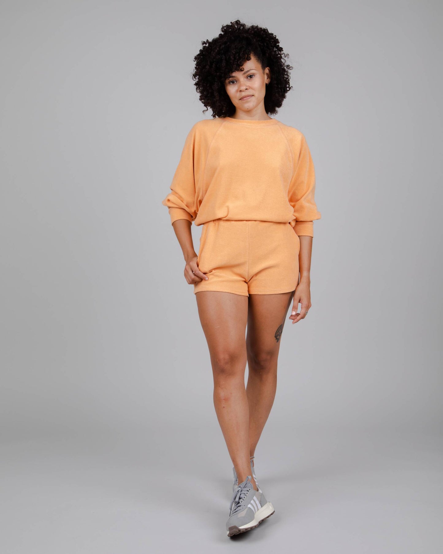 Short éponge orange en coton bio - jersey short orangine