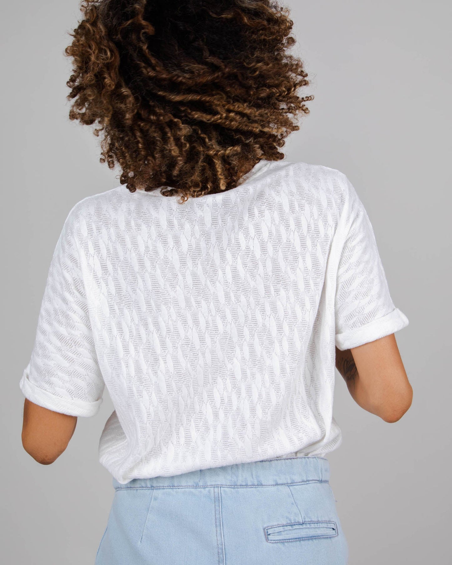 T-shirt blanc en dentelle de coton bio - lace oversize tee white