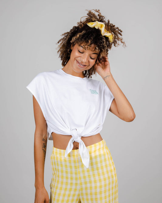 T-shirt blanc noué en coton bio - guapa knotted tee white