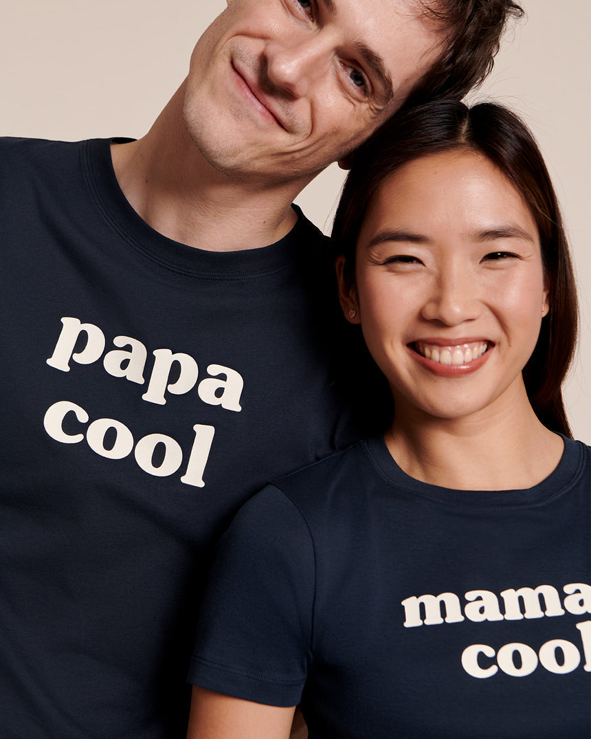 T-shirt en jersey de coton bio | Bleu nuit "papa cool charbon"