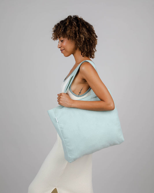 Sac cabas turquoise en coton bio - bubble light morera
