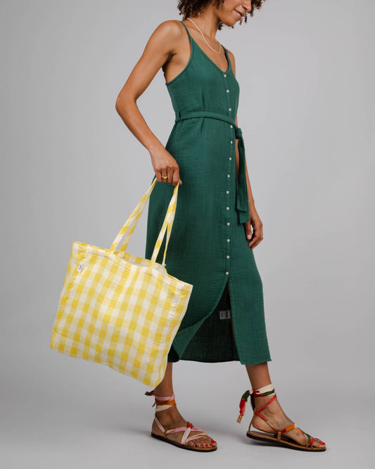 Tote bag vichy jaune en coton bio et matière recyclée - lemon lorena