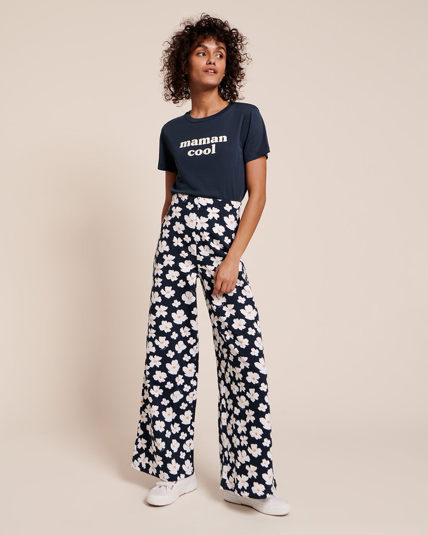 T-shirt côtelé en coton bio | Bleu nuit "maman cool charbon"