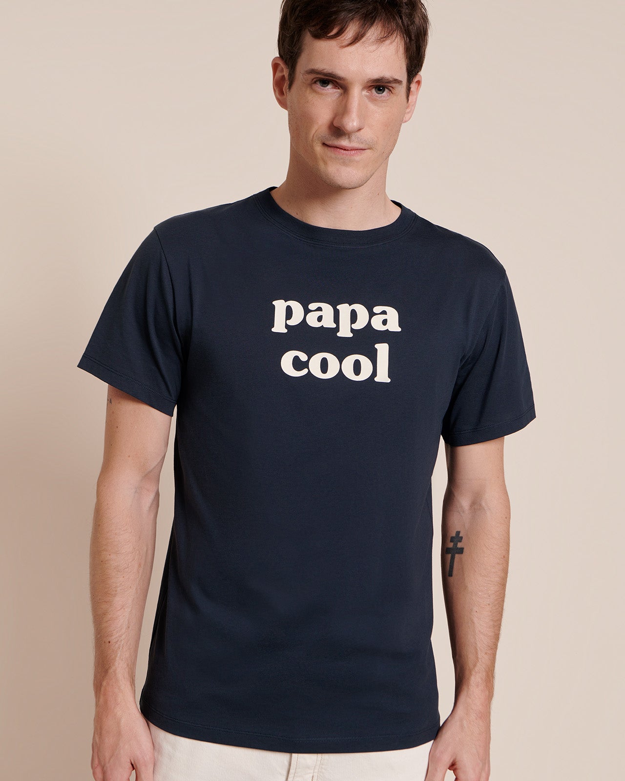 T-shirt en jersey de coton bio | Bleu nuit "papa cool charbon"