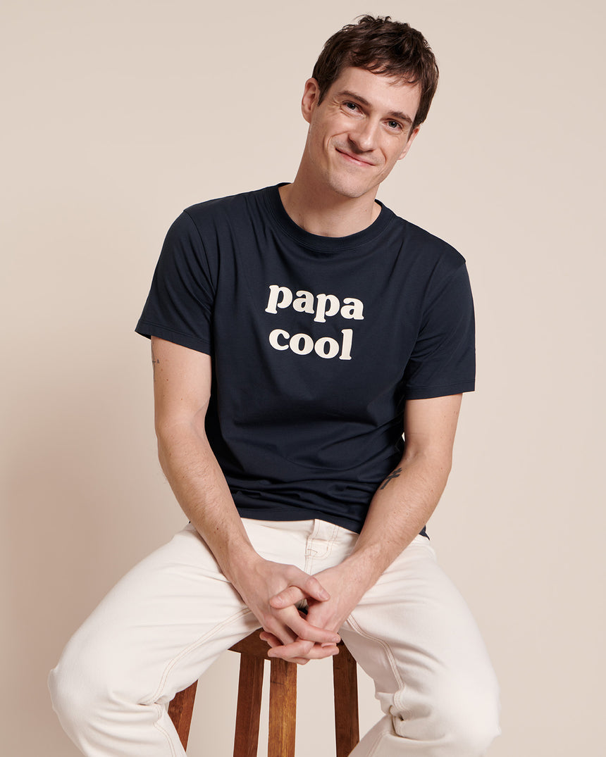 T-shirt en jersey de coton bio | Bleu nuit "papa cool charbon"