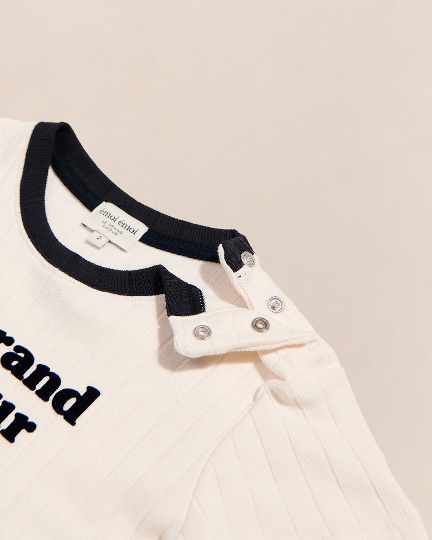 T-shirt côtelé en coton bio | Crème "le grand amour enfant crème"