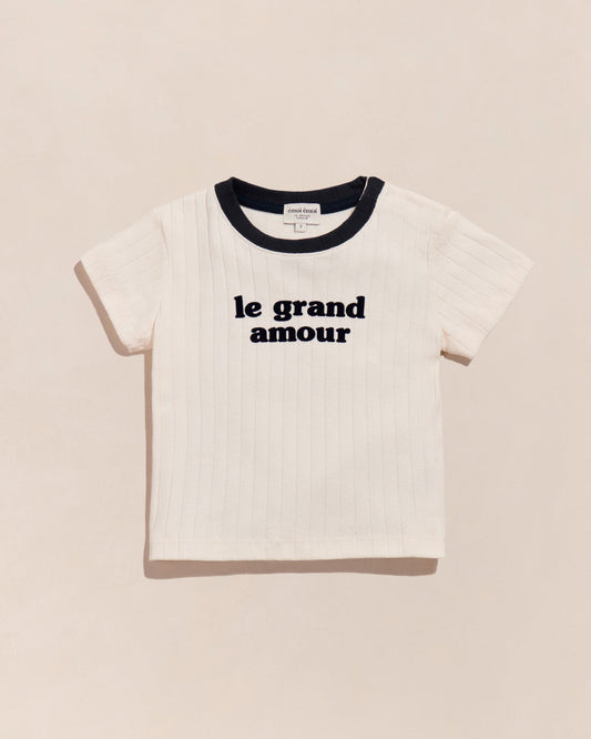 T-shirt côtelé en coton bio | Crème "le grand amour enfant crème"