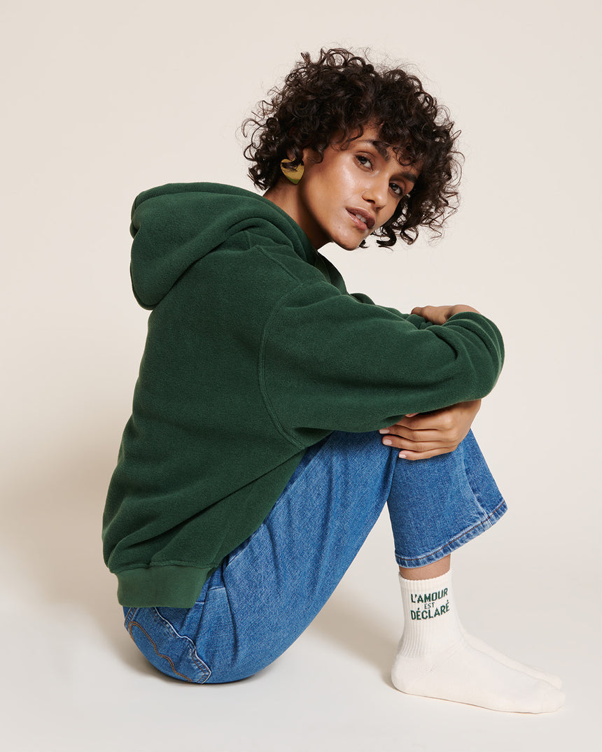 Sweat à capuche polaire en matière recyclée | Vert "mother nature vert nuit"
