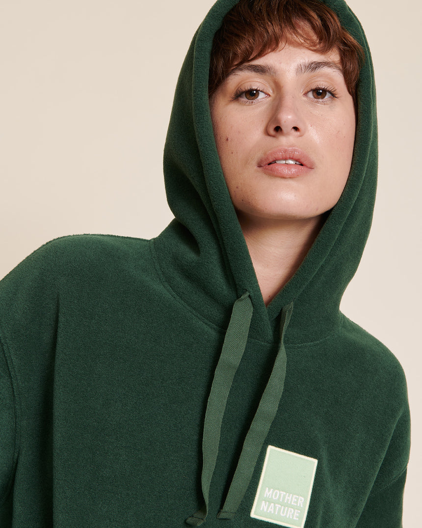Sweat à capuche polaire en matière recyclée | Vert "mother nature vert nuit"