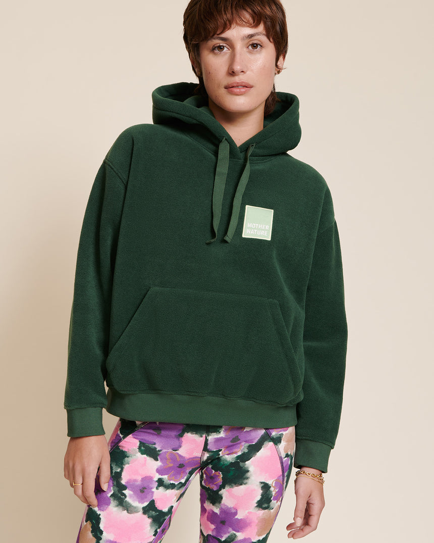 Sweat à capuche polaire en matière recyclée | Vert "mother nature vert nuit"