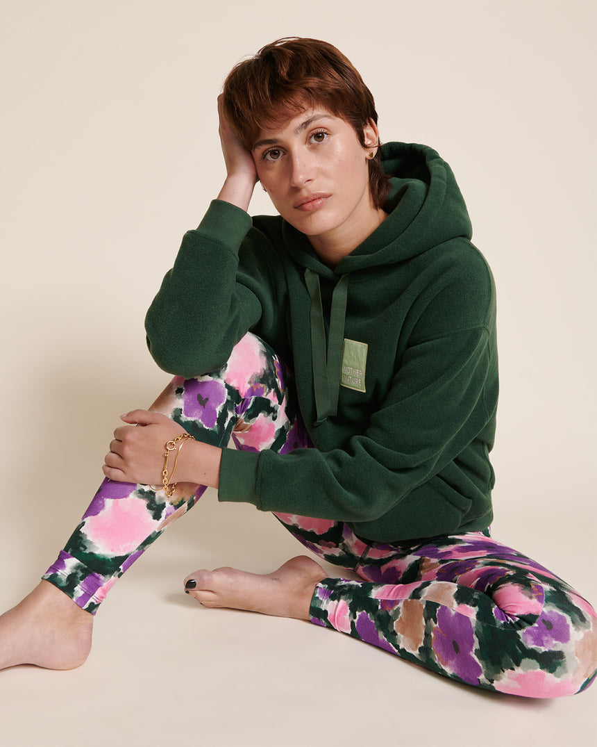 Sweat à capuche polaire en matière recyclée | Vert "mother nature vert nuit"