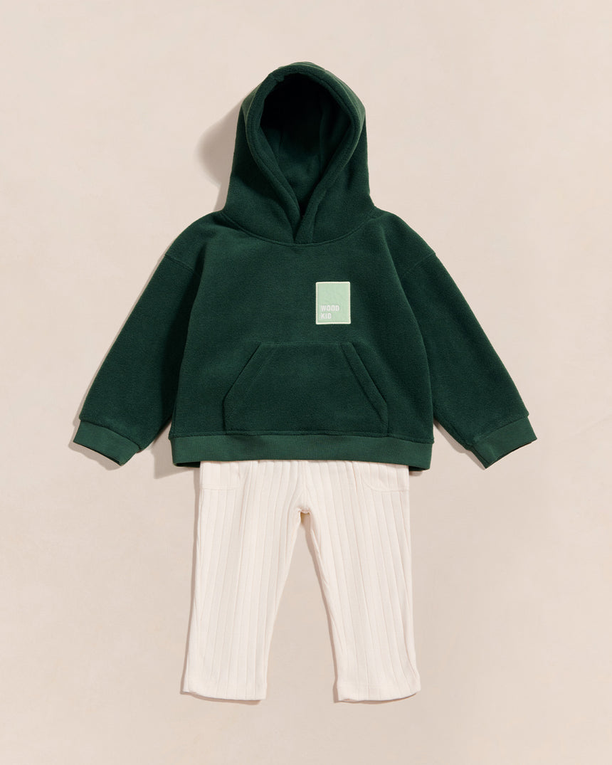 Sweat à capuche polaire en matière recyclée | Vert "wood kid vert nuit"