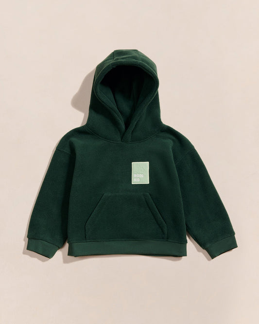 Sweat à capuche polaire en matière recyclée | Vert "wood kid vert nuit"