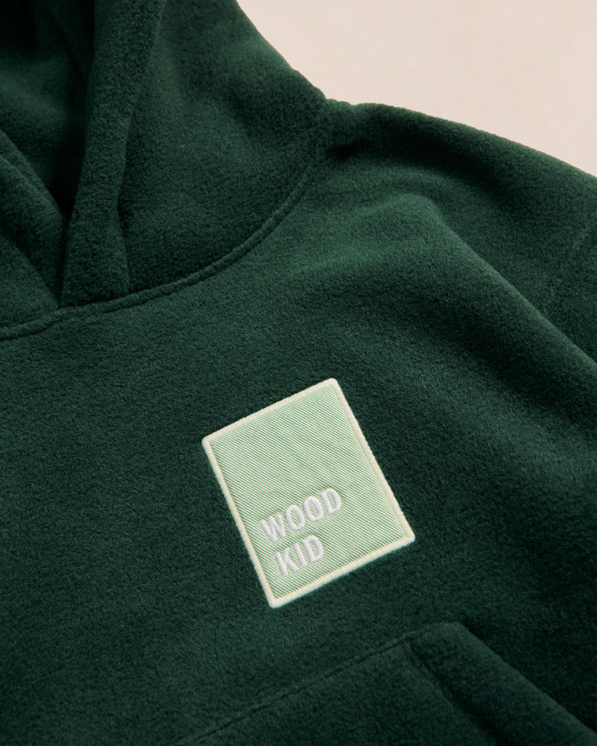 Sweat à capuche polaire en matière recyclée | Vert "wood kid vert nuit"