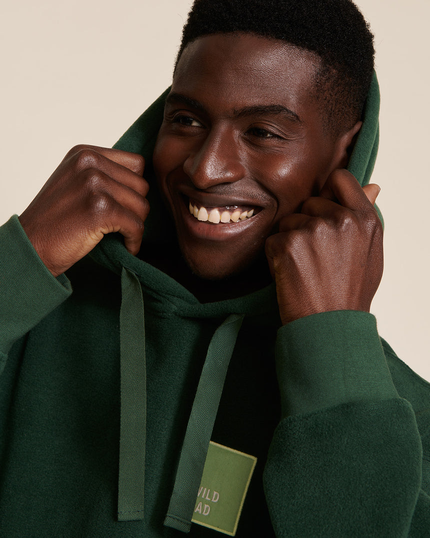 Sweat à capuche polaire en matière recyclée | Vert "wild dad vert nuit"