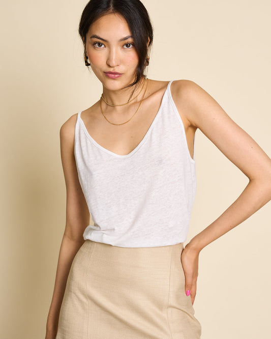 Débardeur blanc en lin bio - slip top triangle linen white