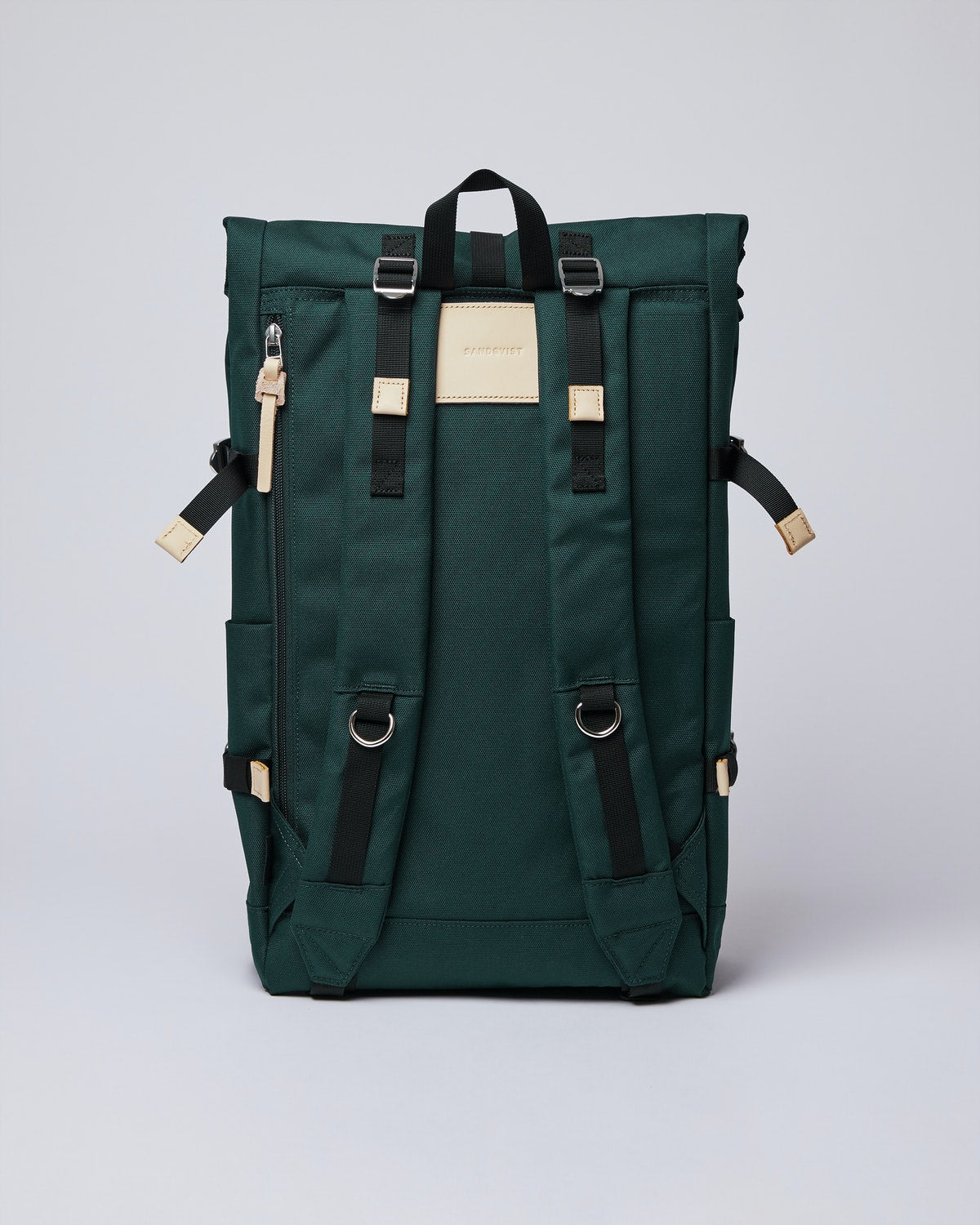 Sac à dos rolltop en matière recyclée | Vert "Bernt dark green with natural leather"