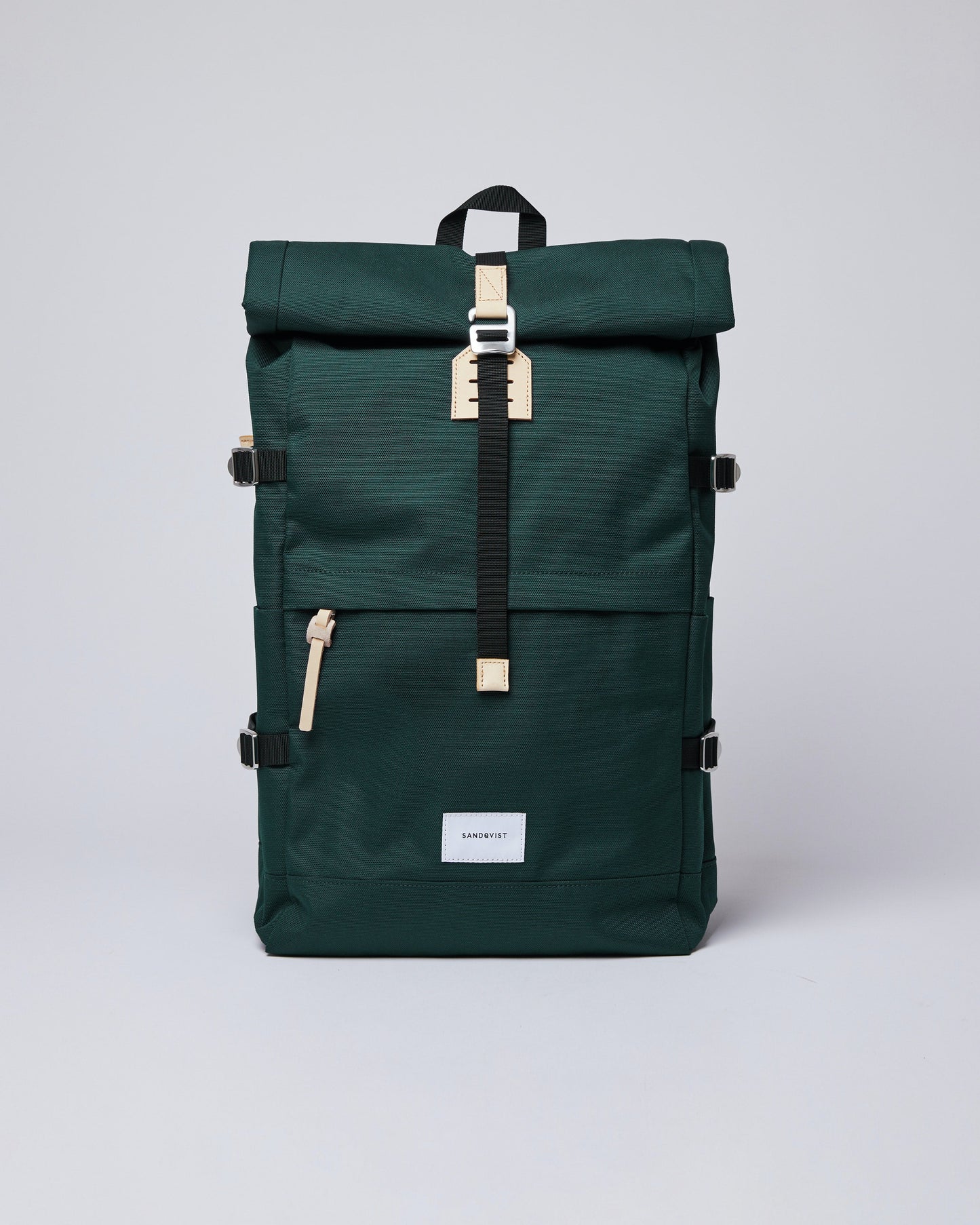 Sac à dos rolltop en matière recyclée | Vert "Bernt dark green with natural leather"