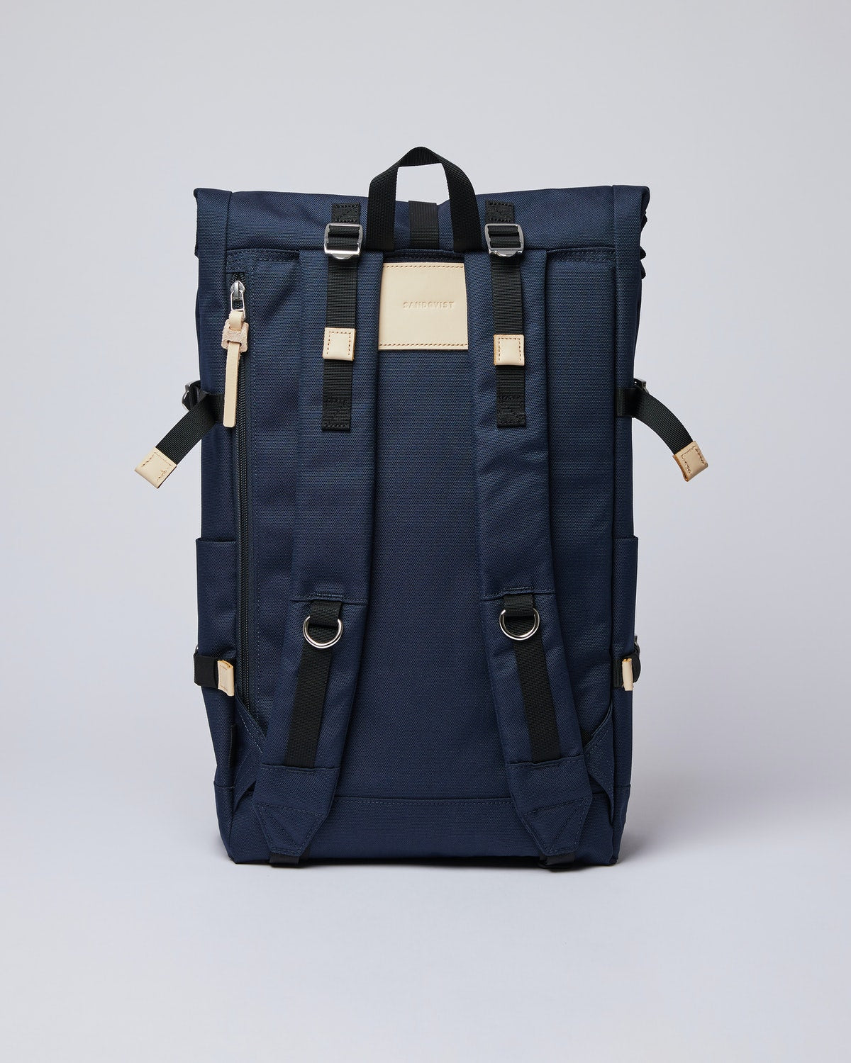 Sac à dos rolltop en matière recyclée | Marine "bernt navy with natural leather"