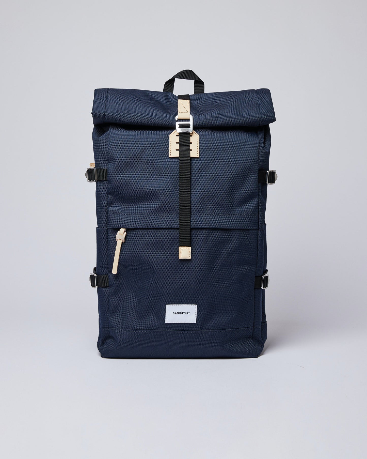 Sac à dos rolltop en matière recyclée | Marine "bernt navy with natural leather"