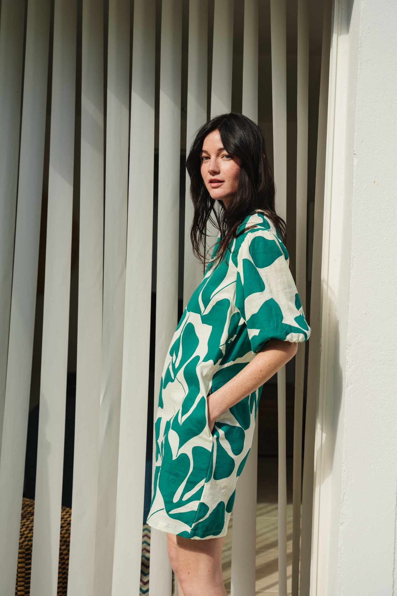Robe en coton bio | Vert à motifs "greenery tunic sylvan green cadmium green"