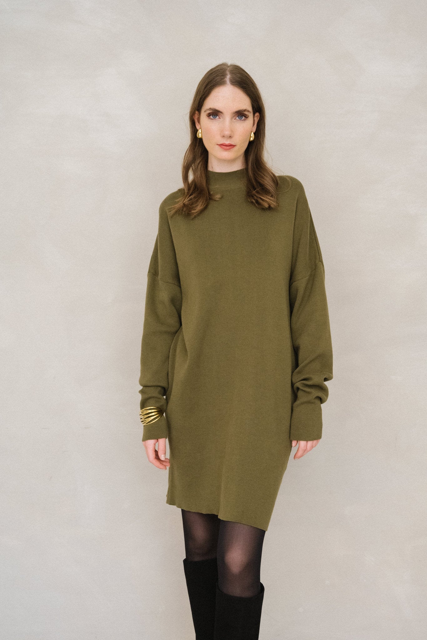 Robe pull en coton bio | olive "nuna - woody olive"