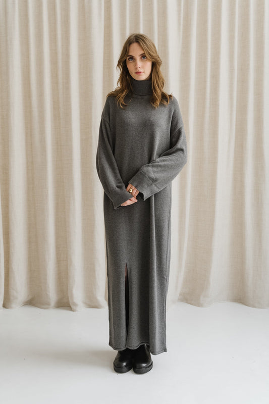 Robe longue col roulé en coton bio | gris "inari dark grey"