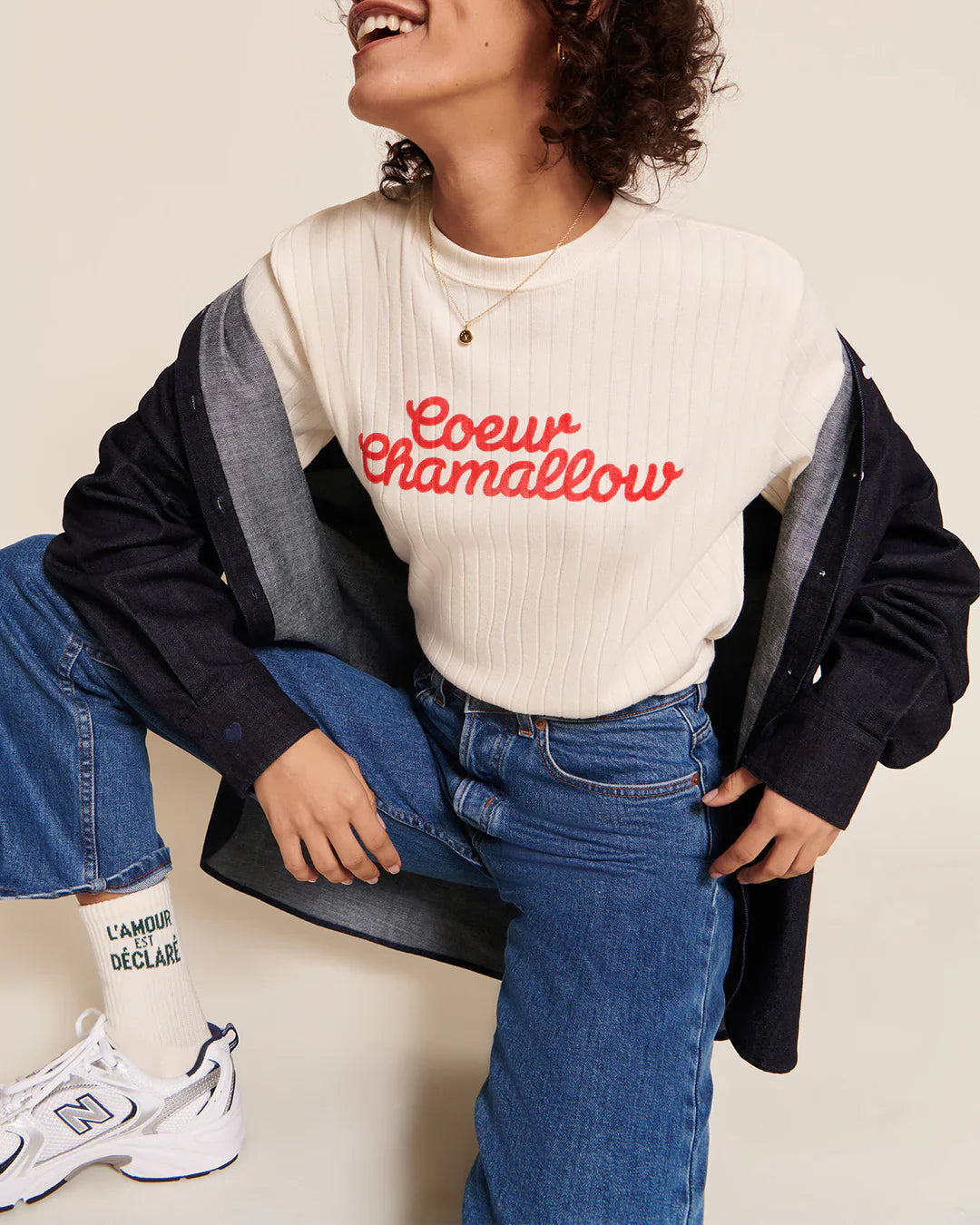 T-shirt en coton bio | crème "cœur chamallow"