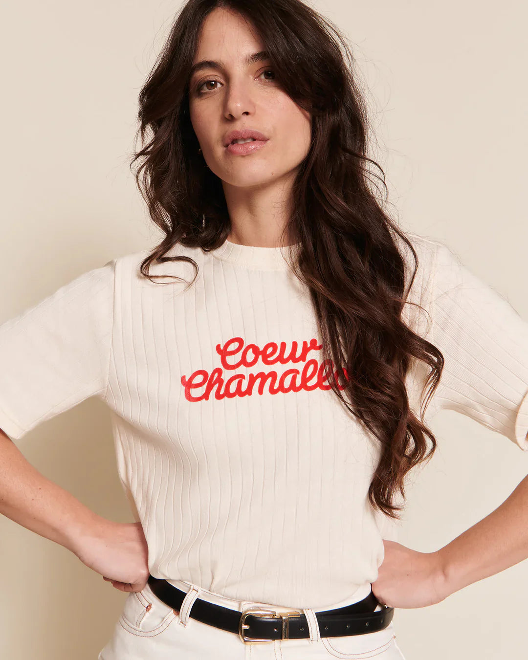 T-shirt en coton bio | crème "cœur chamallow"