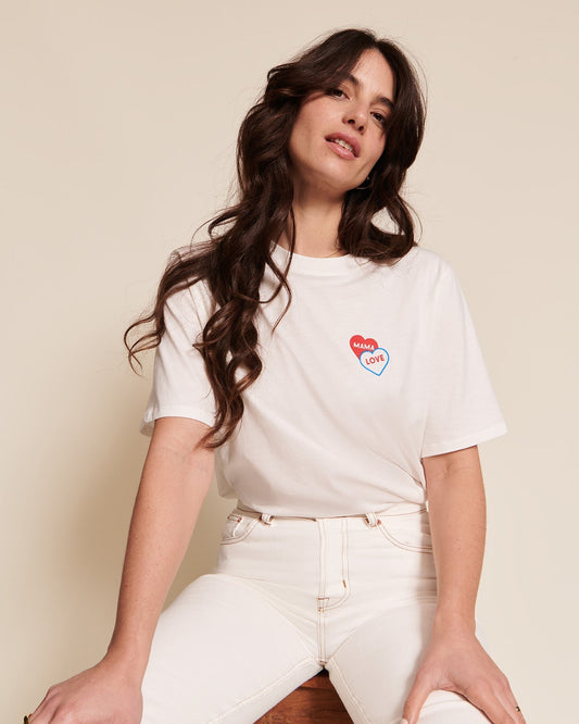 T-shirt en coton bio | blanc "maman cool 2 coeurs"