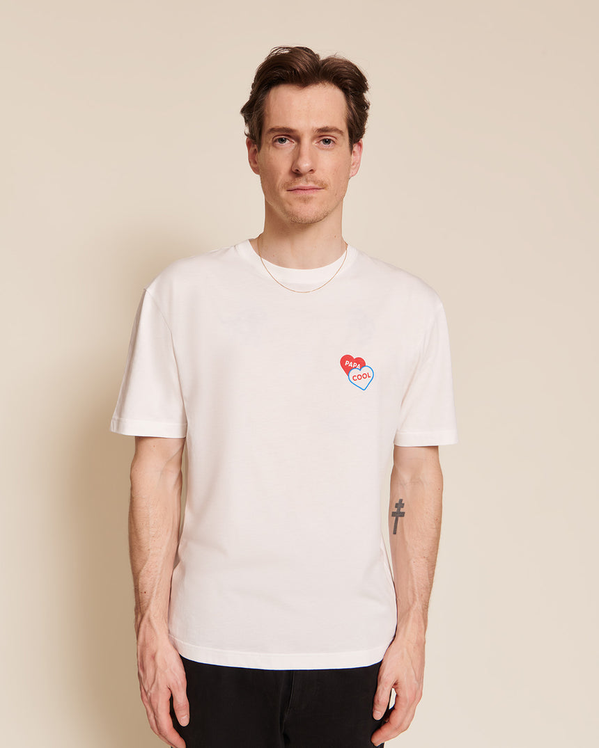 T-shirt en coton bio | blanc "papa cool 2 coeurs"