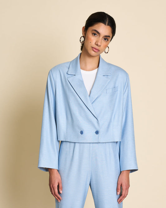 Blazer court bleu ciel en ecovero - cropped blazer tulia light denim