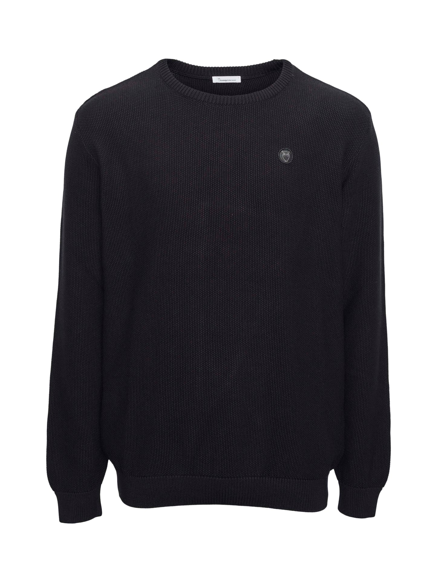 Pull léger piqué noir en coton bio - FIELD pique badge black jet