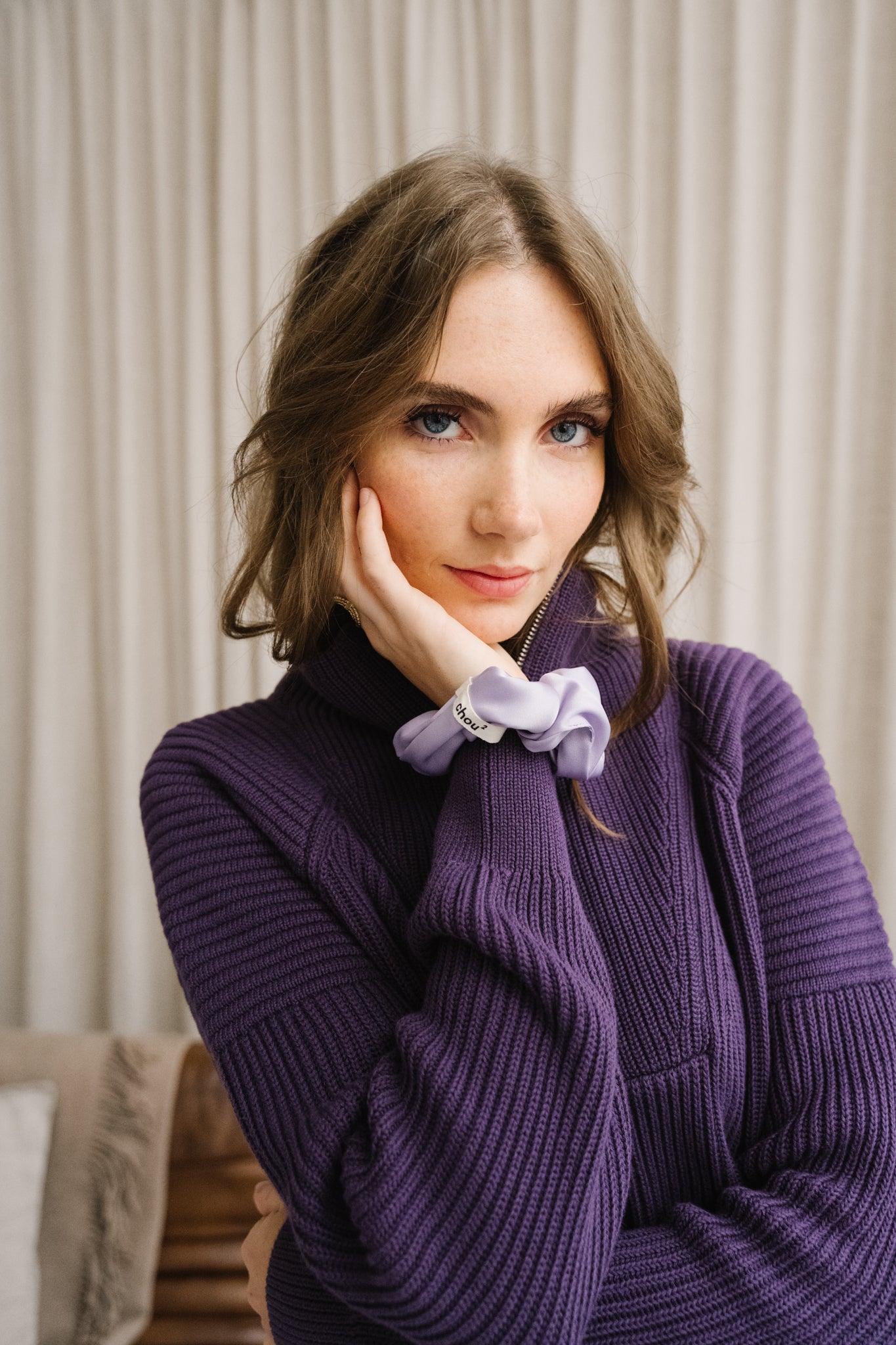 Chouchou en matières upcyclées | violet "satin lilas"