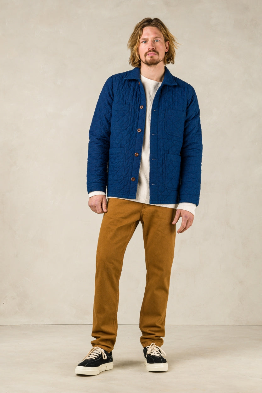 Veste matelassée droite en coton bio | Bleu indigo "duncan solid indigo"
