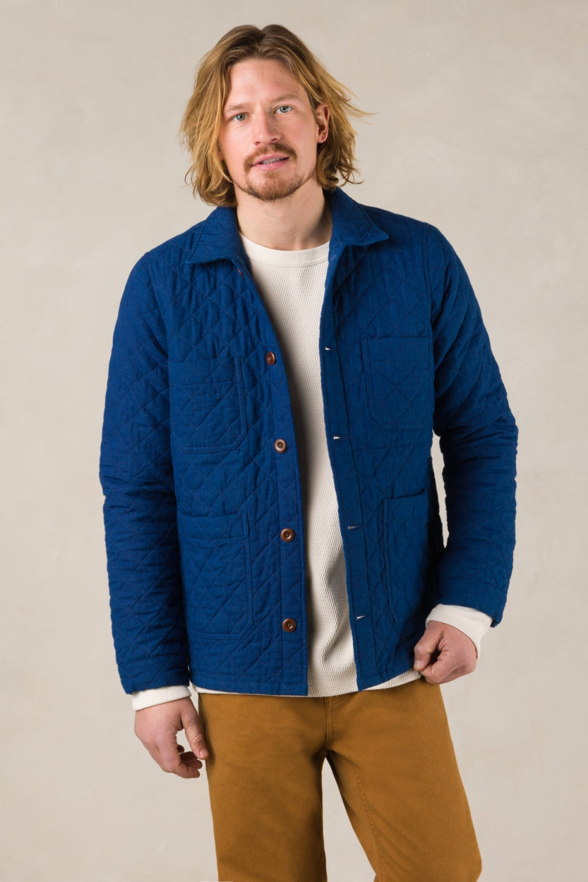 Veste matelassée droite en coton bio | Bleu indigo "duncan solid indigo"