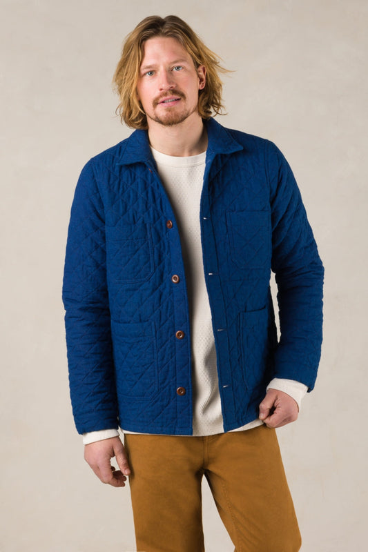 Veste matelassée droite en coton bio | Bleu indigo "duncan solid indigo"
