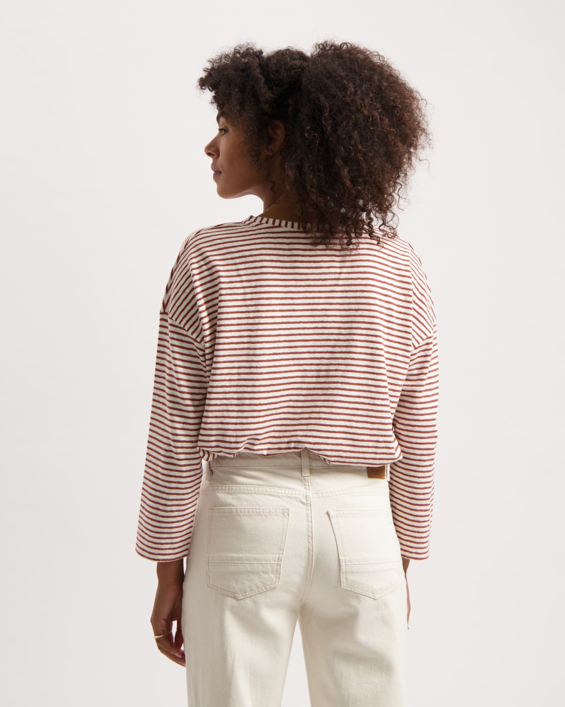 T-shirt manches longues en lin et coton bio | rayé "yulia tee - terra-off white"