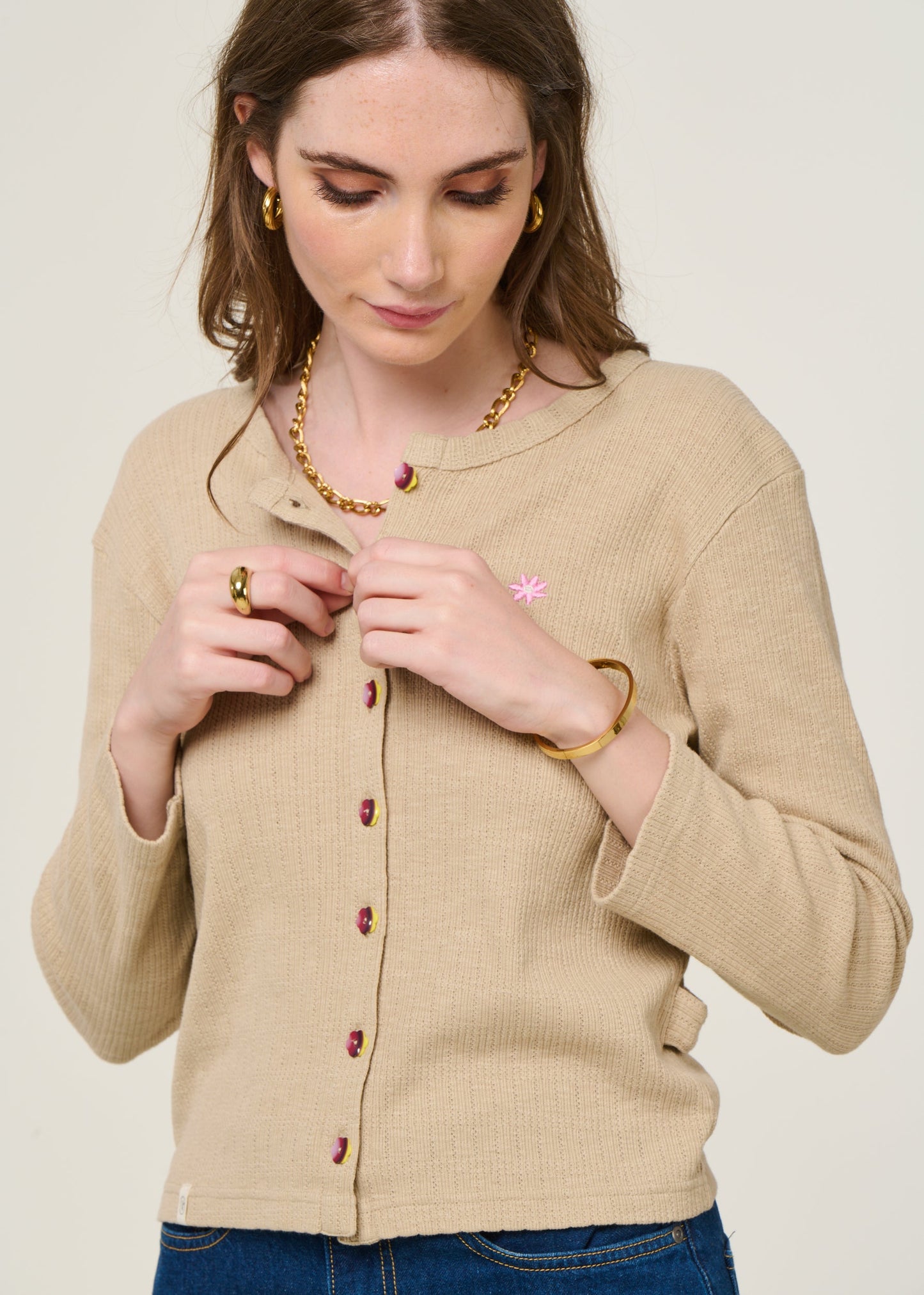 Gilet en coton bio | beige "impression - taupe"