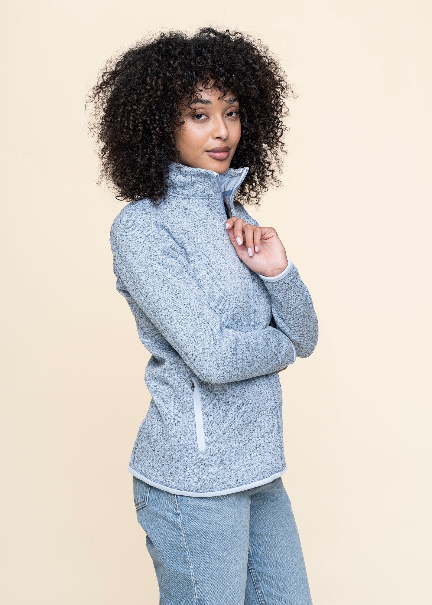 Veste polaire en matière recyclée | bleu clair "better sweater jkt - fleck blue"