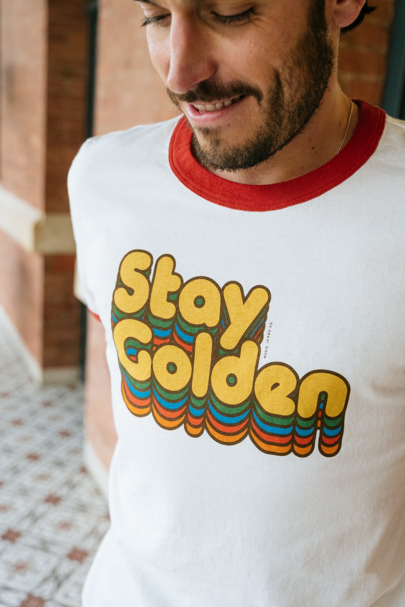 T-shirt blanc imprimé en coton bio - ricky stay golden chalk white