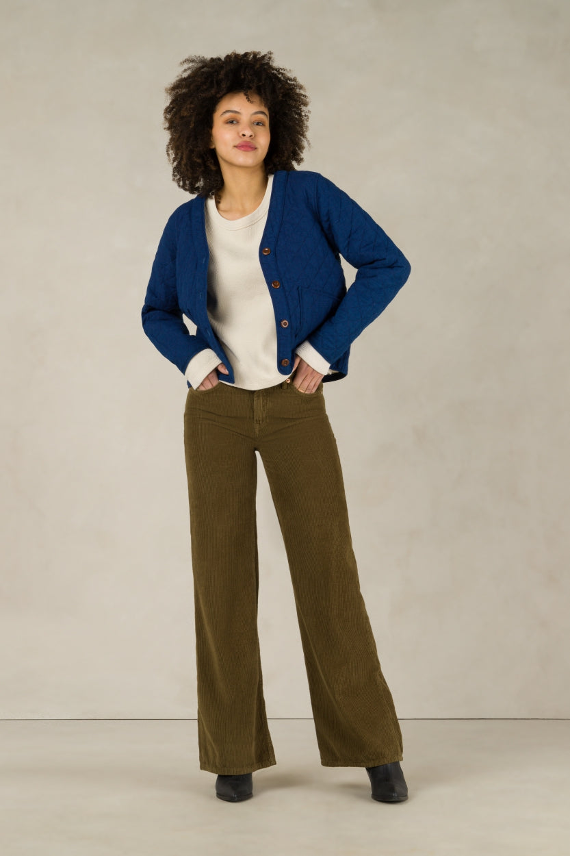 Pantalon ample côtelé en coton bio et recyclé | Vert kaki "jane moss green"